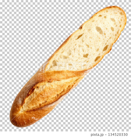 Fresh and crusty slice of french baguette bread from bakery 134520330