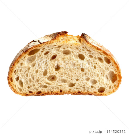 Comforting slice of rustic sourdough bread with golden brown crust 134520351