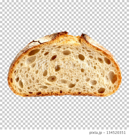 Comforting slice of rustic sourdough bread with golden brown crust 134520351