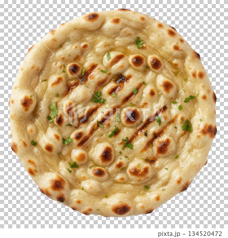 Delicious fresh warm grilled savory Indian naan bread with parsley 134520472