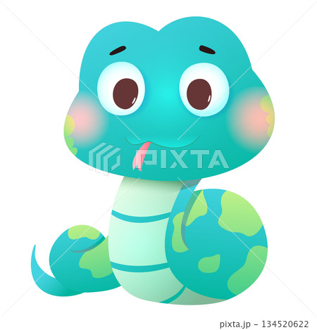 Cute cartoon illustration of a friendly snake character with a smiling face. Cute cartoon illustration of a friendly snake character with a smiling face. 134520622