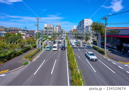 東京都世田谷区千歳台1丁目と桜丘5丁目の環八通りにかかる歩道橋から北側の眺望 134520674