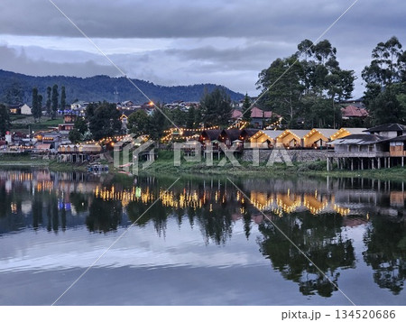 this is camping ground at night on pengalengan area with lake side situation this is camping ground at night on pengalengan area with lake side situation 134520686