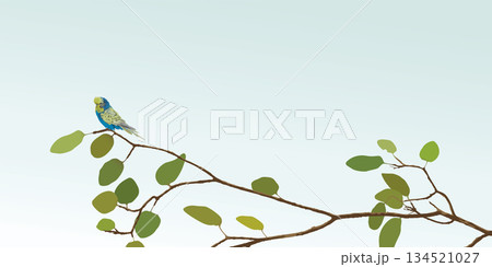 A bird perched on a tree branch with blue sky background graphic illustration have blank space. 134521027