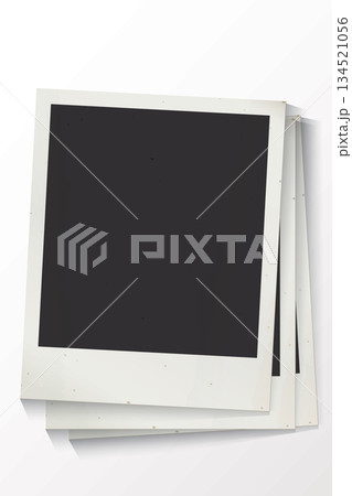 Blank old instant photograph vertical frames with stained effect superimposed isolated on white vertical background graphic illustration. 134521056