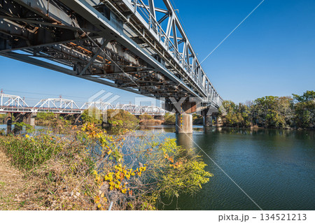 桂川に架かる東海道新幹線鉄橋　京都市 134521213
