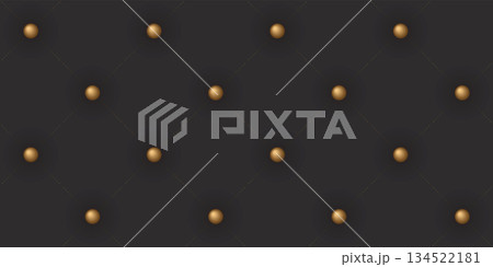 3D black upholstery leather texture with gold buttons seamless background graphic illustration. 134522181
