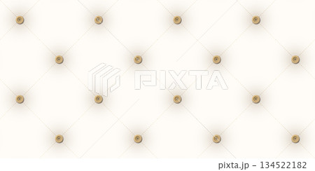 3D light cream upholstery leather texture background with brass buttons and dash line seamless pattern graphic illustration. 134522182