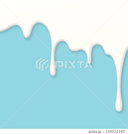 Minimalist fresh milk flows onto light blue square background graphic illustration have blank space. 134522197