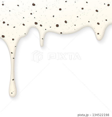 Melted cookie and cream ice cream drop onto white square background graphic illustration have blank space. 134522198
