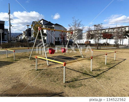 公園に設置された子供用のブランコ 134522562