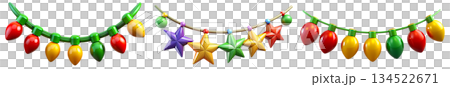 Illustrations of multi-colored 3D garlands on a transparent background, PNG image 134522671