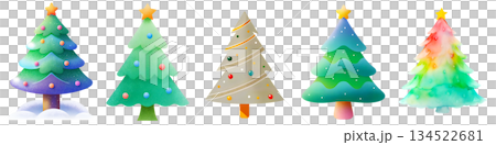 Set of illustrations of Christmas trees on a transparent background, PNG image 134522681