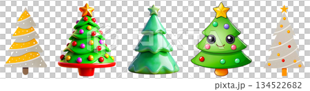 Set of illustrations of Christmas trees on a transparent background, PNG image 134522682