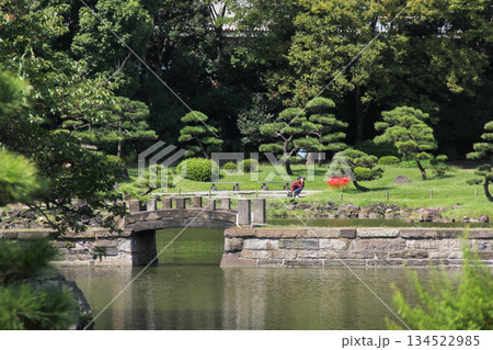 旧芝離宮恩賜庭園の石橋と池｜日本庭園に広がる緑と静かな時間 134522985