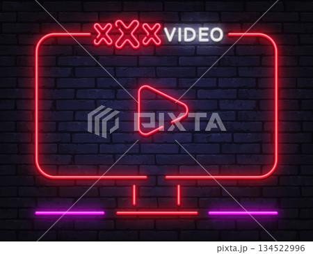Neon vector frame with XXX video sign and play button icon. Perfect for adult media platforms, streaming visuals, and bold digital banners. Neon vector frame with XXX video sign and play button icon. Perfect for adult media platforms, streaming visuals, and bold digital banners. 134522996