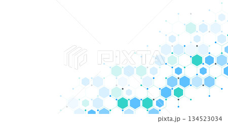Genetic engineering and molecular structure, hexagon DNA network, science chemical and biotechnology concept, innovation technology, healthcare, and medicine design. Genetic engineering and molecular structure, hexagon DNA network, science chemical and biotechnology concept, innovation technology, healthcare, and medicine design. 134523034