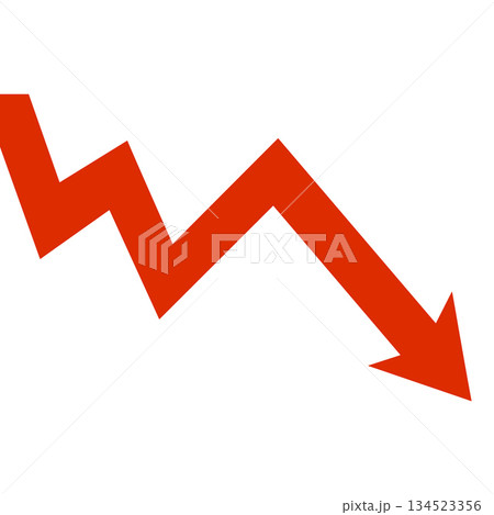 Red zig zag arrow pointing down. Financial crisis or loss concept vector illustration 134523356
