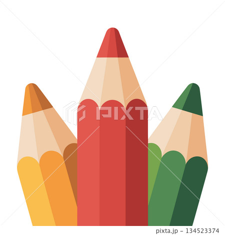 Three colorful wooden pencils set. School education and drawing tool vector illustration Three colorful wooden pencils set. School education and drawing tool vector illustration 134523374