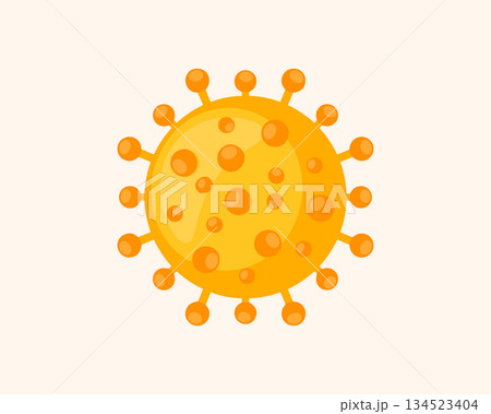 Yellow round coronavirus cell icon. Covid 19 bacteria microbe vector illustration 134523404