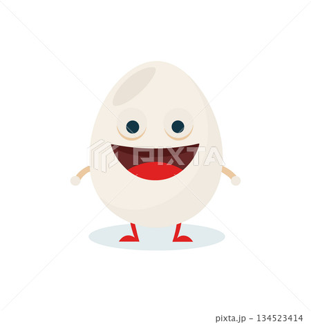 Cute white chicken egg character smiling. Breakfast food mascot vector illustration Cute white chicken egg character smiling. Breakfast food mascot vector illustration 134523414