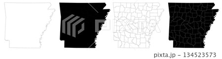 Arkansas map, Arkansas administrative map, Arkansas outline and counties state map set - illustration version 134523573