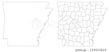 Arkansas map, Arkansas administrative map, Arkansas outline and counties state map set - illustration version 134523624