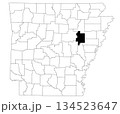Map of woodruff County in Arkansas state on white background. Single county map highlighted by black colour on Arkansas map. UNITED STATES, US 134523647