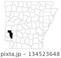 Map of howard County in Arkansas state on white background. Single county map highlighted by black colour on Arkansas map. UNITED STATES, US 134523648