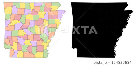 Arkansas map, Arkansas administrative map, Arkansas outline and counties state map set - illustration version Arkansas map, Arkansas administrative map, Arkansas outline and counties state map set - illustration version 134523654