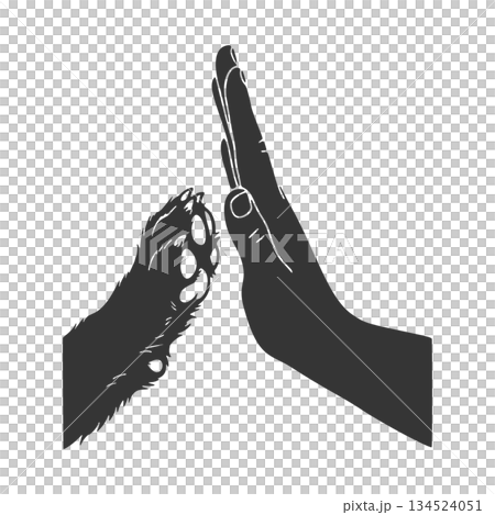 Hand-to-hand touch dog and person silhouette icon 134524051