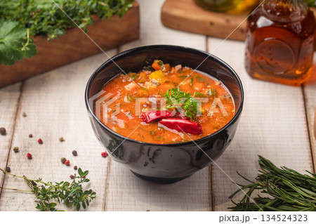 Traditional Georgian kharcho soup with beef Traditional Georgian kharcho soup with beef 134524323