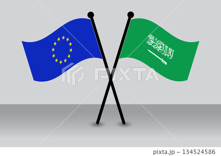 Crossed Flags of the EU and Saudi Arabia Illustrating Diplomatic Relations. Crossed Flags of the EU and Saudi Arabia Illustrating Diplomatic Relations. 134524586