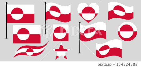 Collection of various designs of the Flag of Greenland. 134524588