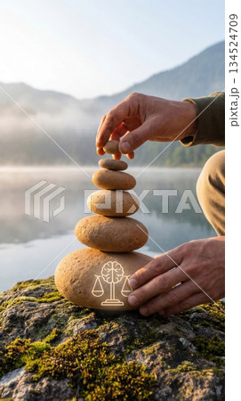 Hands stacking stones for mental balance conceptのイラスト素材 [134524709] - PIXTA