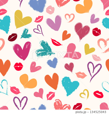 Colorful Hand Painted Hearts Seamless Pattern Colorful Hand Painted Hearts Seamless Pattern 134525043