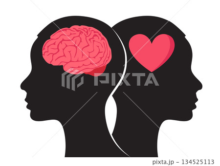 Heart and brain or logic and emotion concept vector illustration on white background. 134525113