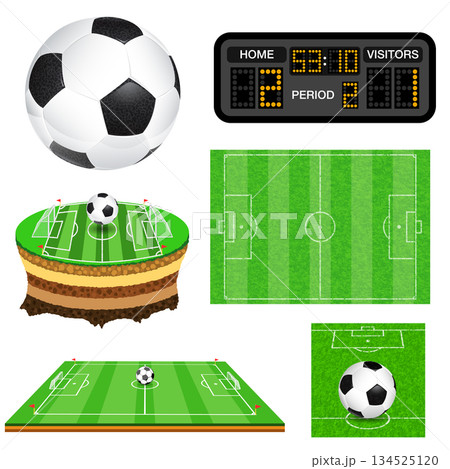 Soccer Football Field, Ball and Scoreboard Soccer Football Field, Ball and Scoreboard 134525120