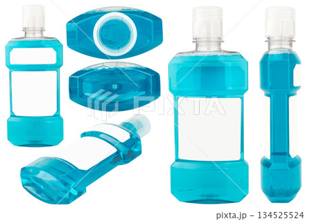 Blue mouthwash isolated on white background Blue mouthwash isolated on white background 134525524