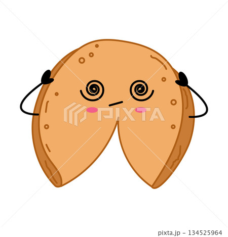 Confused Fortune Cookie Character With Spiral Eyes Illustration Confused Fortune Cookie Character With Spiral Eyes Illustration 134525964