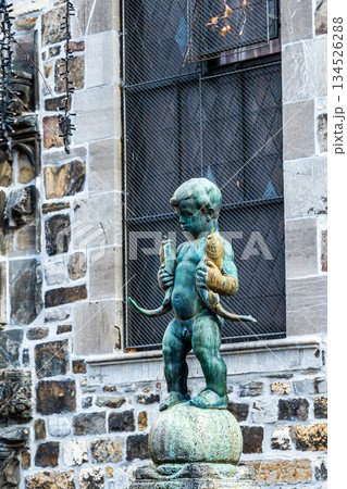 Fischpueddelchen fountain statue recreated in 1954 near Aachen Cathedral 134526288