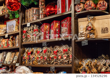 Christmas Market Display of Aachener Printen Gingerbread Gift Boxes Christmas Market Display of Aachener Printen Gingerbread Gift Boxes 134526296