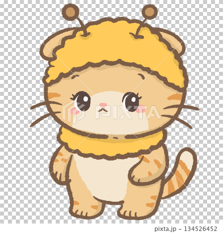 Kawaii Bee Costume Cat Little Honey Bee Hoodie Outfit Cute Cozy Autumn Winter Honey Theme Whimsical Kitty Illustration Clipart 134526452