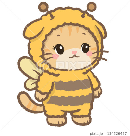 Adorable orange tabby cat dressed in bumblebee costume kawaii honey bee outfit cute animal character illustration for kids stickers nursery decor printable clipart 134526457