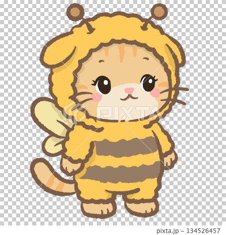 Adorable orange tabby cat dressed in bumblebee costume kawaii honey bee outfit cute animal character illustration for kids stickers nursery decor printable clipart 134526457
