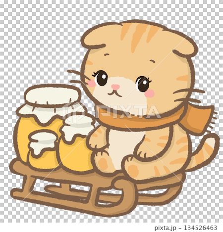 Cozy Winter Honey Cat Clipart Cute Orange Kitten Riding Wooden Sled with Honey Jars Warm Scarf Kawaii Seasonal Character Illustration for Stickers and Crafts Cozy Winter Honey Cat Clipart Cute Orange Kitten Riding Wooden Sled with Honey Jars Warm Scarf Kawaii Seasonal Character Illustration for Stickers and Crafts 134526463