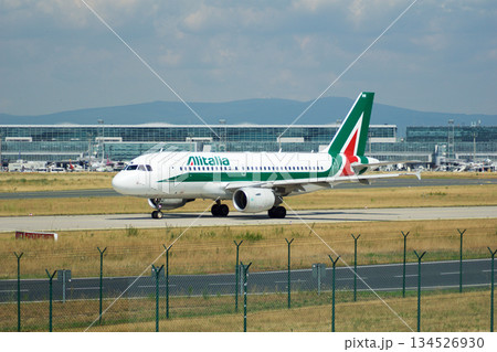 Frankfurt, Germany, July 09 2017: Italian Airbus A320 Taxiing Past Spotting Point Toward Runway 134526930