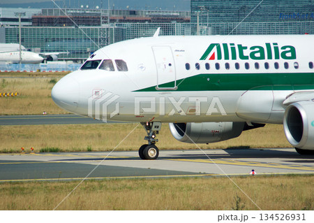 Frankfurt, Germany, July 09 2017: Italian Airbus A320 Taxiing Past Spotting Point Toward Runway 134526931