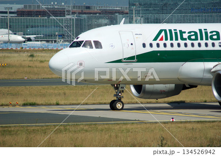 Frankfurt, Germany, July 09 2017: Italian Airbus A320 Taxiing Past Spotting Point Toward Runway 134526942