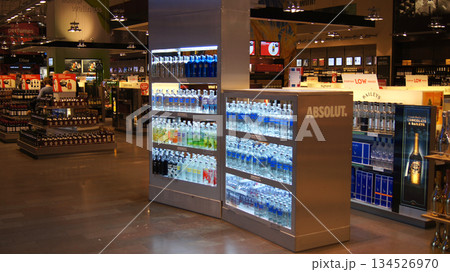 Stockholm, Sweden, December 10 2015: Absolut Vodka Display in Airport Duty Free Shop Stockholm, Sweden, December 10 2015: Absolut Vodka Display in Airport Duty Free Shop 134526970